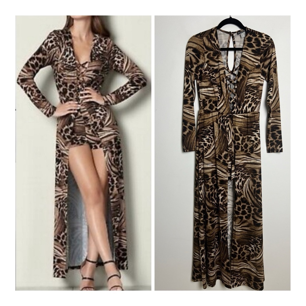 Venus - Elegant Animal Print Maxi Dress, Skort, Shorts, Romper - S Small